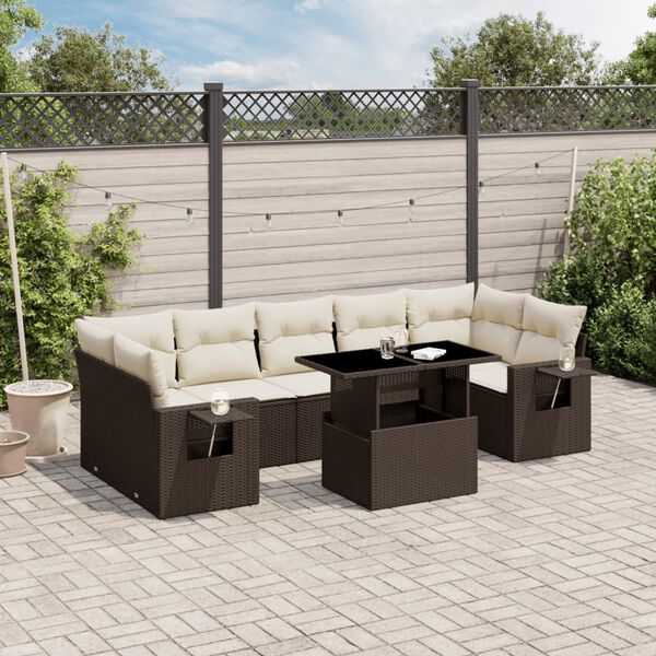 vidaXL 8-delige Loungeset met kussens poly rattan bruin