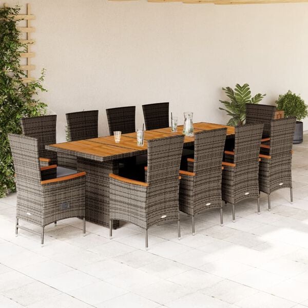 vidaXL 11-delige Tuinset met kussens poly rattan grijs