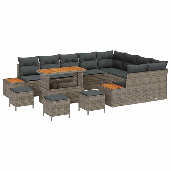vidaXL Tuin Sofa Set met kussen met opslag Grijs Poly riet