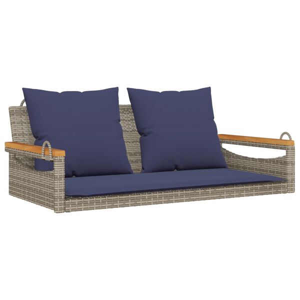 vidaXL Schommelbank met kussens 109x62x40 cm poly rattan grijs