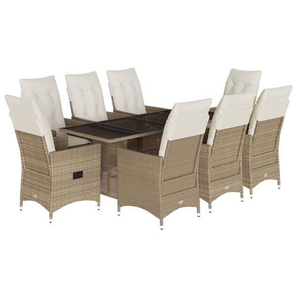 vidaXL 9-delige Tuinset met kussens poly rattan beige