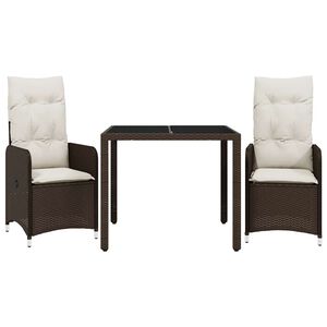 vidaXL 3-delige Bistroset met kussens poly rattan bruin