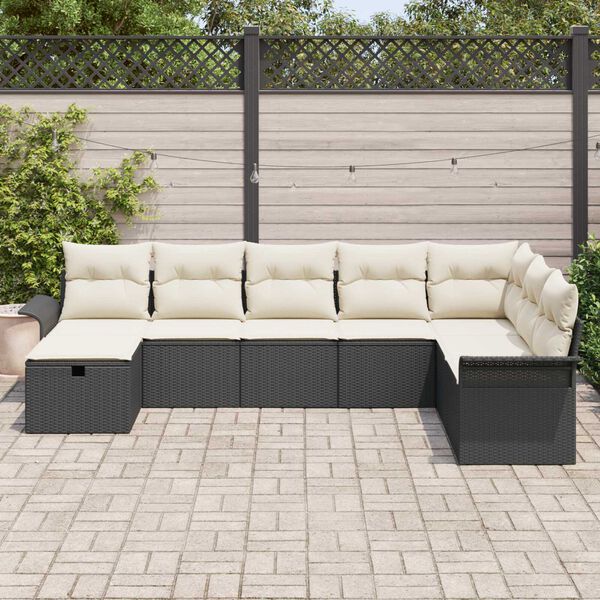 vidaXL Tuin Sofa Set met kussen 8 pcs Zwart en Crème poly rattan