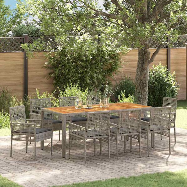 vidaXL Tuin eettafelset 9 pcs Grijs poly rattan