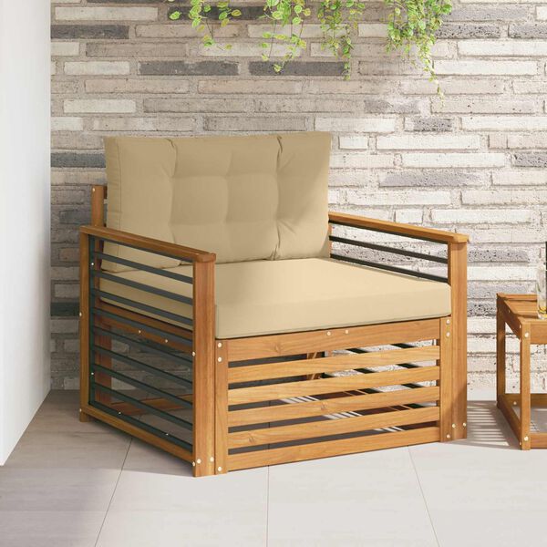 vidaXL Buiten bankenset Massief Acaciahout en Polyester Naturel