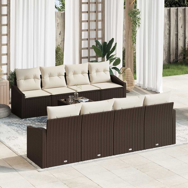 vidaXL Tuin Sofa Set met kussen 9 pcs Bruin en Crème 55 x 55 x 37 cm