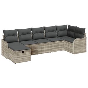 vidaXL Tuin Sofa Set met kussen met opslag 7 pcs Lichtgrijs Poly riet
