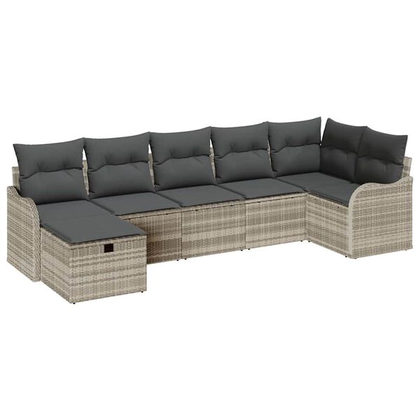 vidaXL Tuin Sofa Set met kussen met opslag 7 pcs Lichtgrijs Poly riet