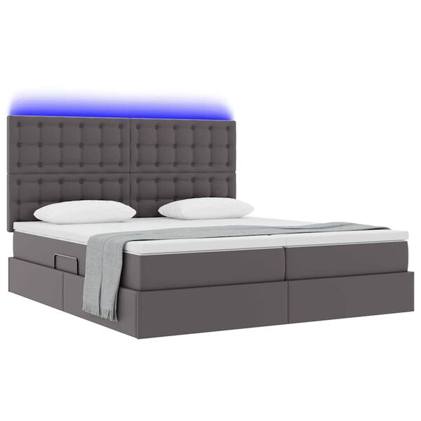 vidaXL Opbergbed met LED met hoofdeinde Grijs 180 x 200 cm Kunstleer
