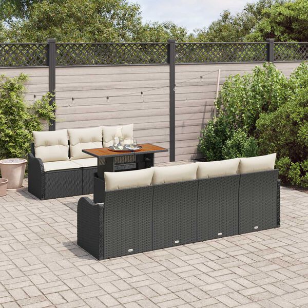 vidaXL Tuin Sofa Set met kussen 8 pcs Zwart en cr&egrave;me