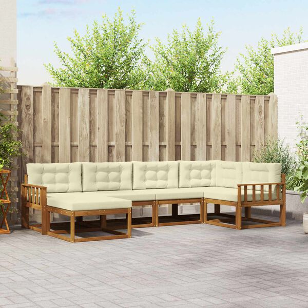 vidaXL Buiten bankenset met kussen 6 pcs Natuurlijk en Cr&egrave;me