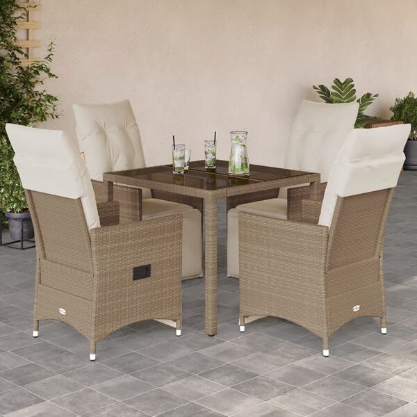 vidaXL 5-delige Bistroset met kussens poly rattan beige