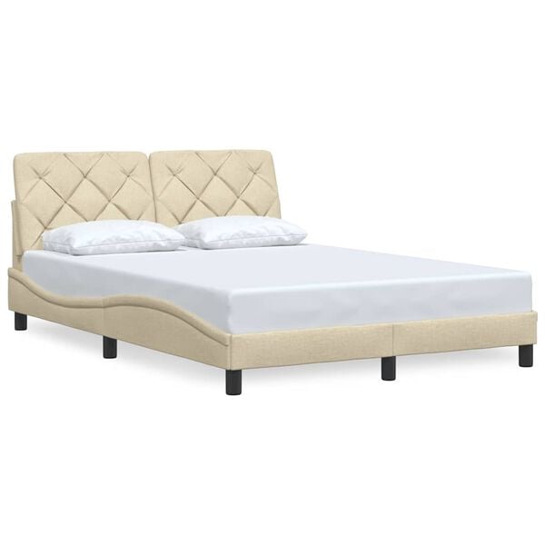 vidaXL Bedframe zonder matras stof cr&egrave;mekleurig 140x190 cm