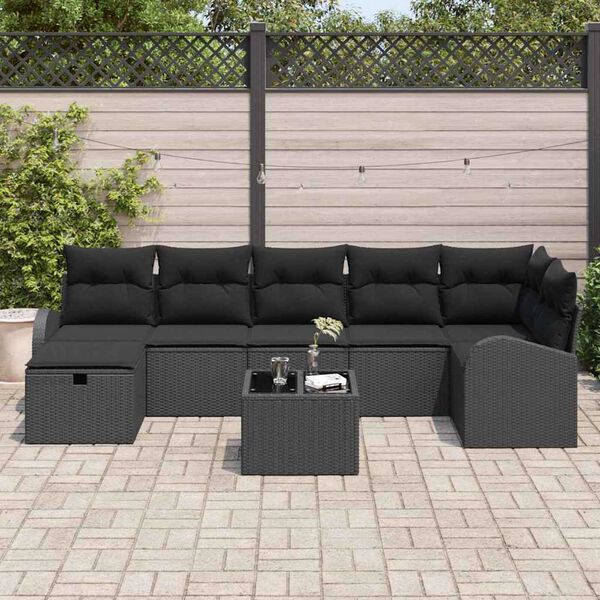 vidaXL Tuin Sofa Set met kussen met opslag 8 pcs Zwart Poly riet
