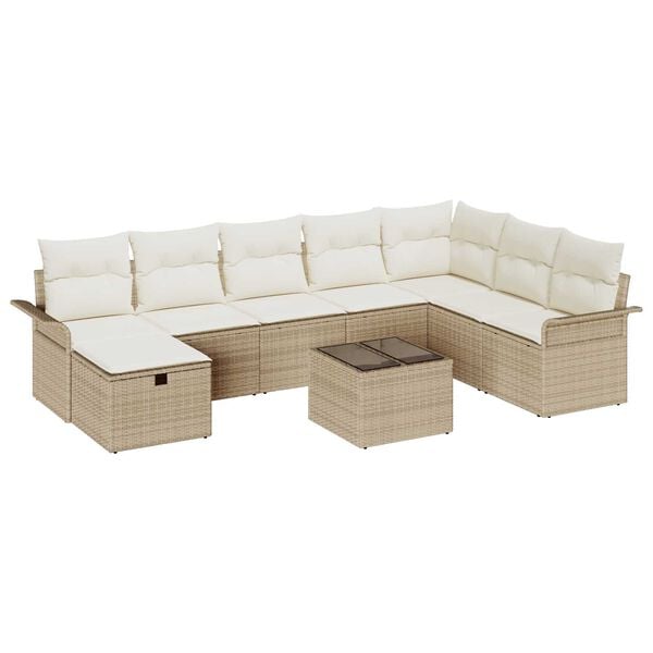 vidaXL Tuin Sofa Set met kussen met opslag 9 pcs Beige Poly riet