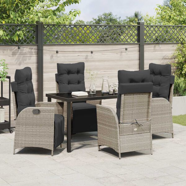 vidaXL Tuin eettafelset met kussen 5 pcs Lichtgrijs poly rattan