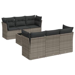 vidaXL 7-delige Loungeset met kussens poly rattan grijs