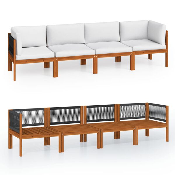 vidaXL 4-zits tuinbank met kussen acaciahout & touw