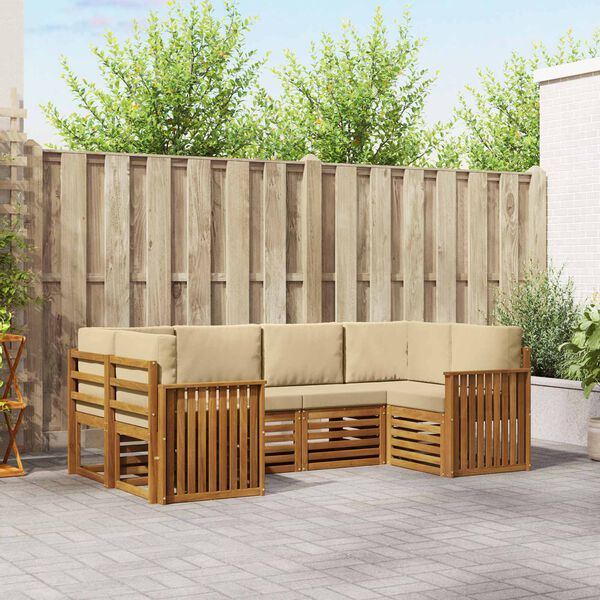 vidaXL Hoekbank Set met kussen 6 pcs Naturel Massief Acaciahout