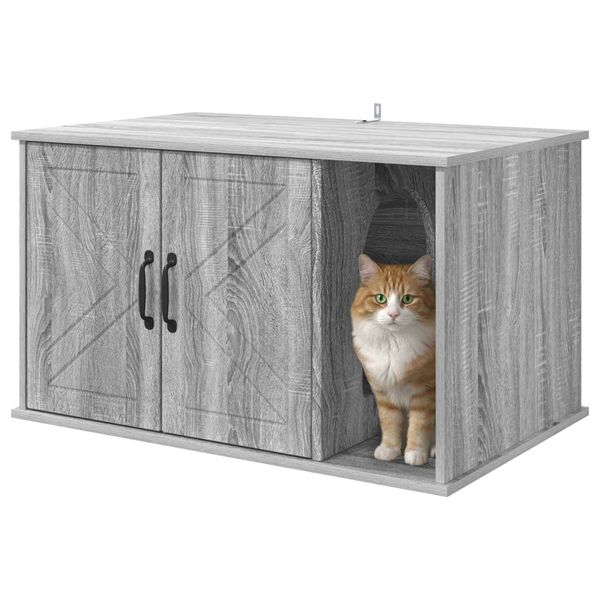 vidaXL Kattenhuis Grijs Sonoma 85 x 55 x 50 cm Bewerkt hout