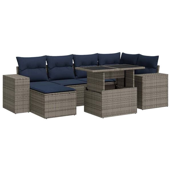 vidaXL 9-delige Loungeset met kussens poly rattan acacia grijs