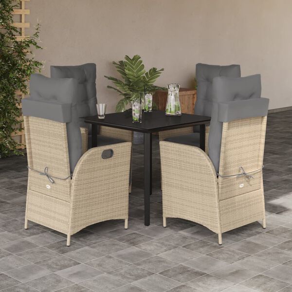 vidaXL 5-delige Tuinset met kussens poly rattan beige
