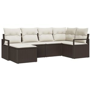 vidaXL Bankstel met kussen met opslag 6 pcs Bruin en Cr&egrave;me poly rattan
