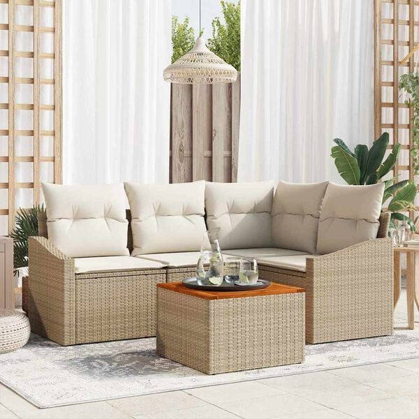 vidaXL Tuinbankenset met kussen 5 pcs Beige poly rattan