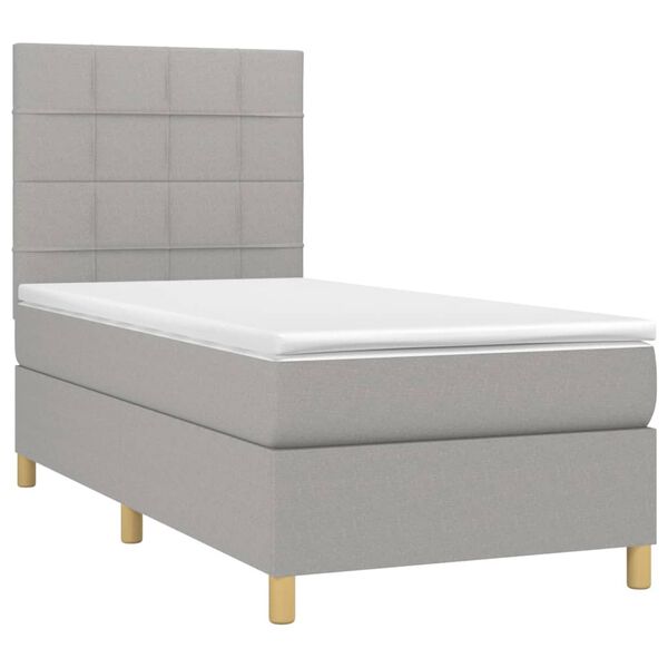 vidaXL Boxspring met matras en LED stof lichtgrijs 90x190 cm