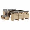 vidaXL 11-delige Tuinset met kussens poly rattan gemengd beige