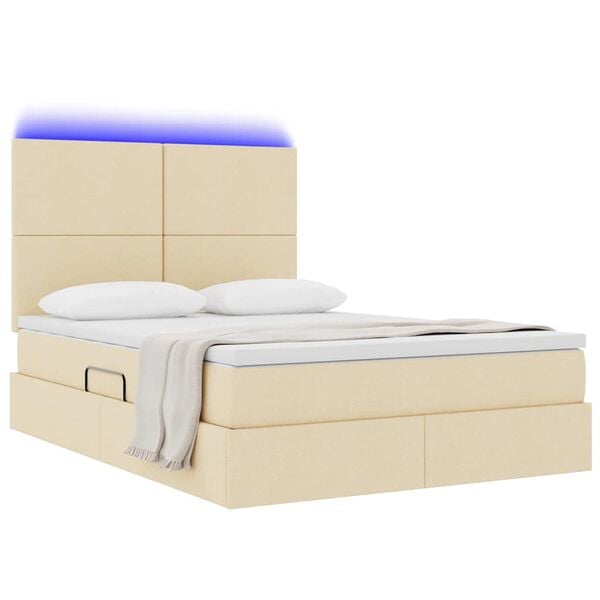 vidaXL Opbergbed met LED met matras Cr&egrave;me 140 x 200 cm Polyester