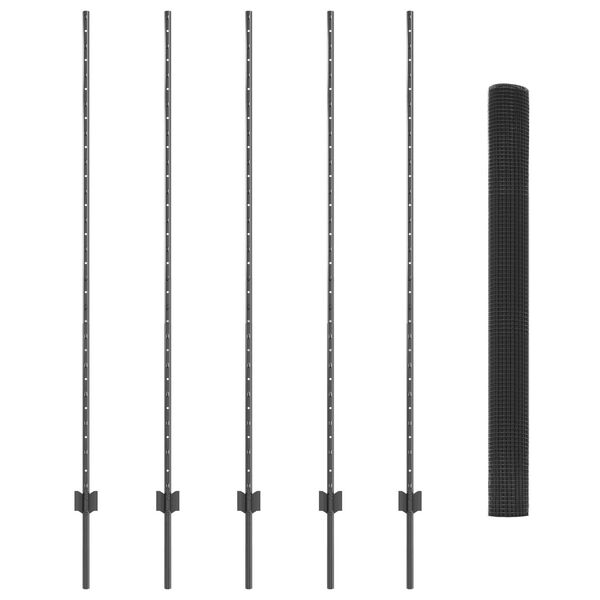 vidaXL Hek met Paal Grijs 1,5 x 10 m Staal en PVC