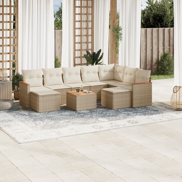 vidaXL 10-delige Loungeset met kussens poly rattan beige