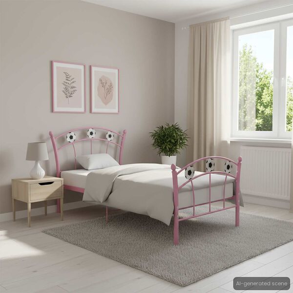 vidaXL Bedframe met voetbaldesign metaal roze 90x200 cm