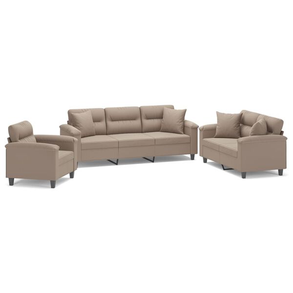 vidaXL 3-delige Loungeset met kussens microvezelstof taupe