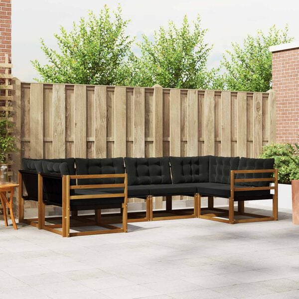 vidaXL Buiten bankenset met kussen 6 pcs Natuurlijk en Zwart