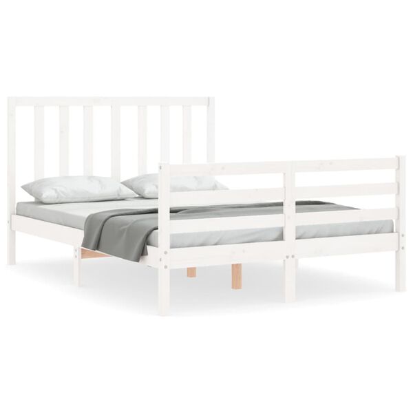 vidaXL Bedframe met hoofdbord massief hout wit
