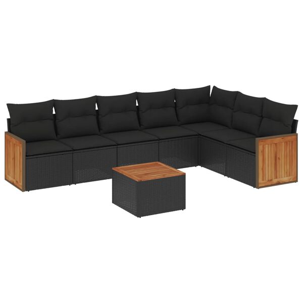 vidaXL 8-delige Loungeset met kussens poly rattan zwart
