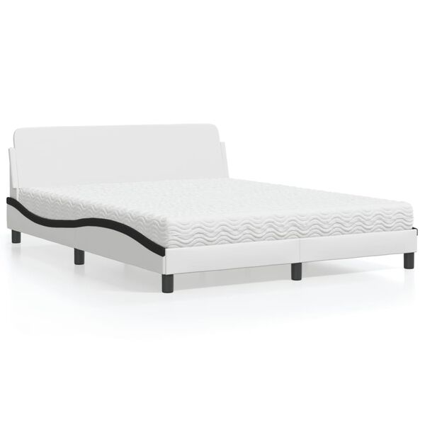 vidaXL Bed met matras "Dover" kunstleer wit en zwart 160x200 cm