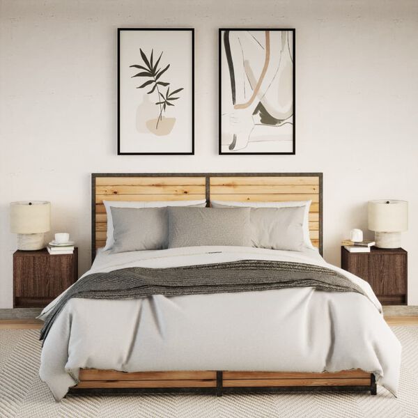 vidaXL Nachtkastjes met LED's 2 st wandgemonteerd bruin eikenkleur