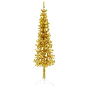 vidaXL Kunstkerstboom half met standaard smal 120 cm goudkleurig