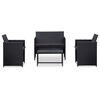 vidaXL 4-delige Loungeset met kussens poly rattan zwart