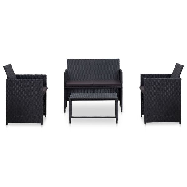 vidaXL 4-delige Loungeset met kussens poly rattan zwart