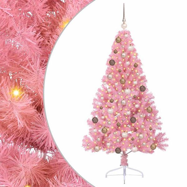 vidaXL Kunstmatig Voorverlicht Kerstboom met 300 LED Roze 180 cm PVC