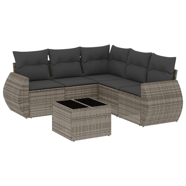 vidaXL 6-delige Loungeset met kussens poly rattan grijs