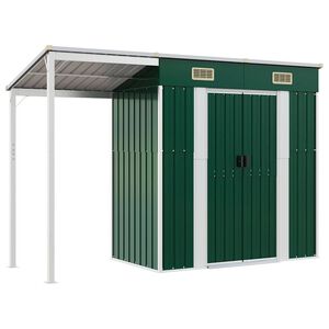 vidaXL Tuinschuur met verlengd dak 277x107x181 cm staal groen