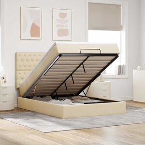 vidaXL Ottoman bed met matras en LED's 140x190cm stof cr&egrave;mekleurig