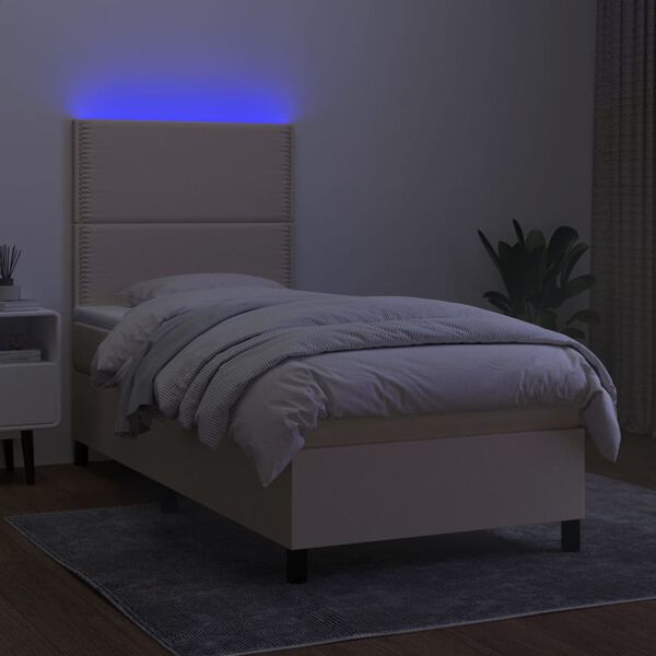 vidaXL Boxspring met matras en LED stof cr&egrave;mekleurig 80x200 cm