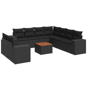 vidaXL 10-delige Loungeset met kussens poly rattan zwart