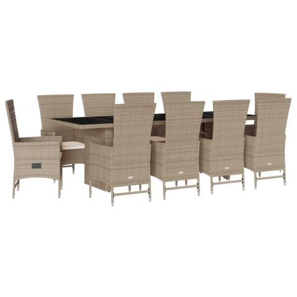 vidaXL 11-delige Tuinset met kussens poly rattan beige